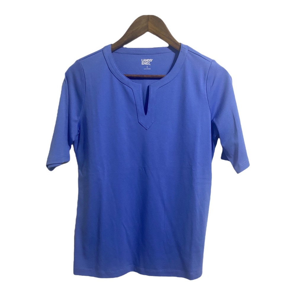 Lands’ End Modern Half Sleeve Split Neck Cobalt Blue Top Women’s Small (6-8)